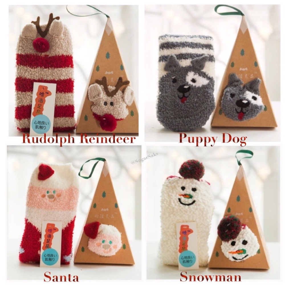 Fuzzy Character Socks With Ornament Box